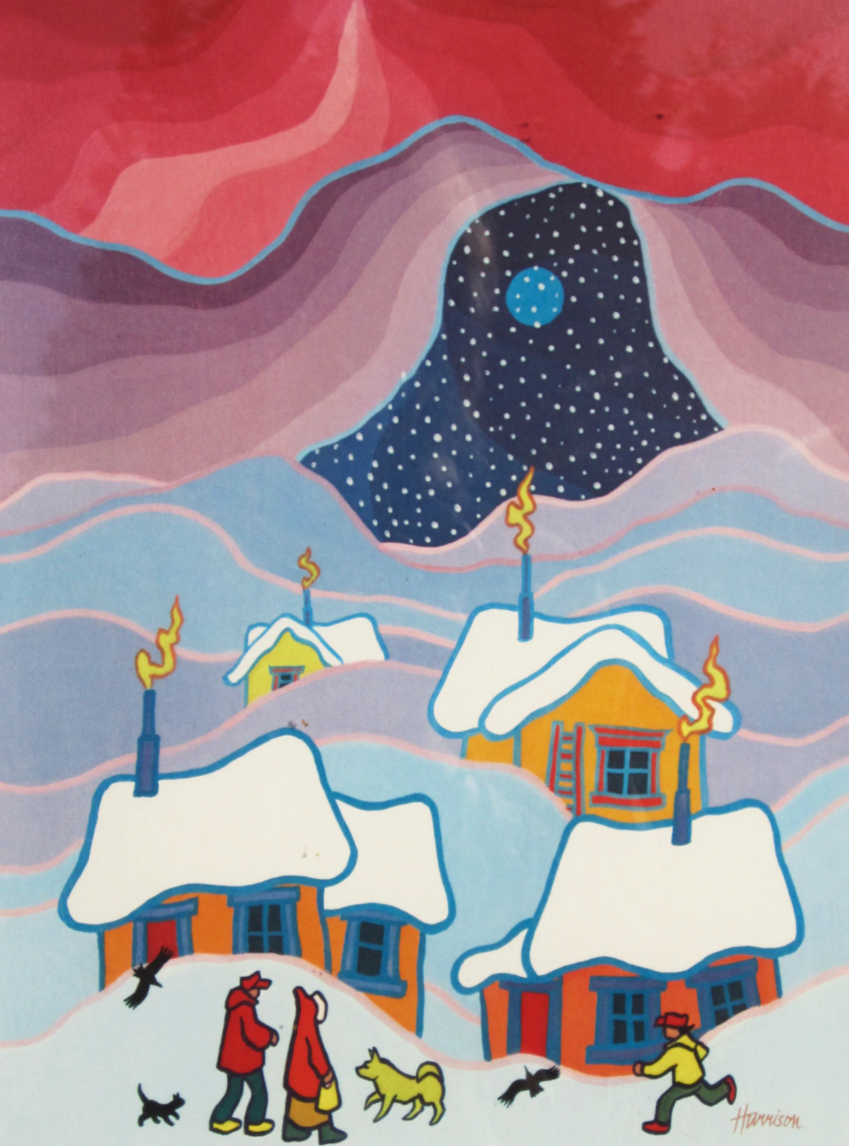 Ted Harrison, Alaska Snowfall, serigraph