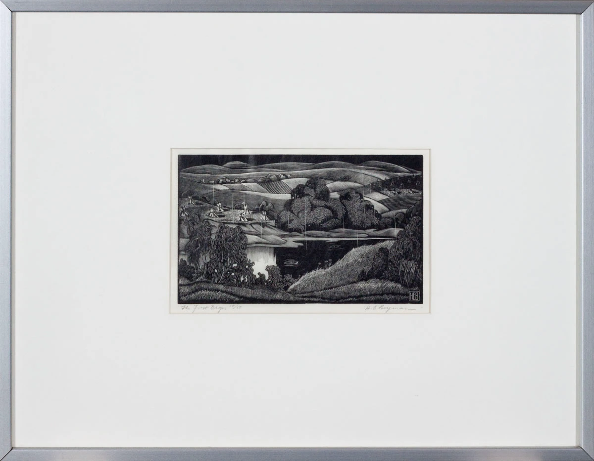 Henry Eric Bergman, The First Drops, woodcut