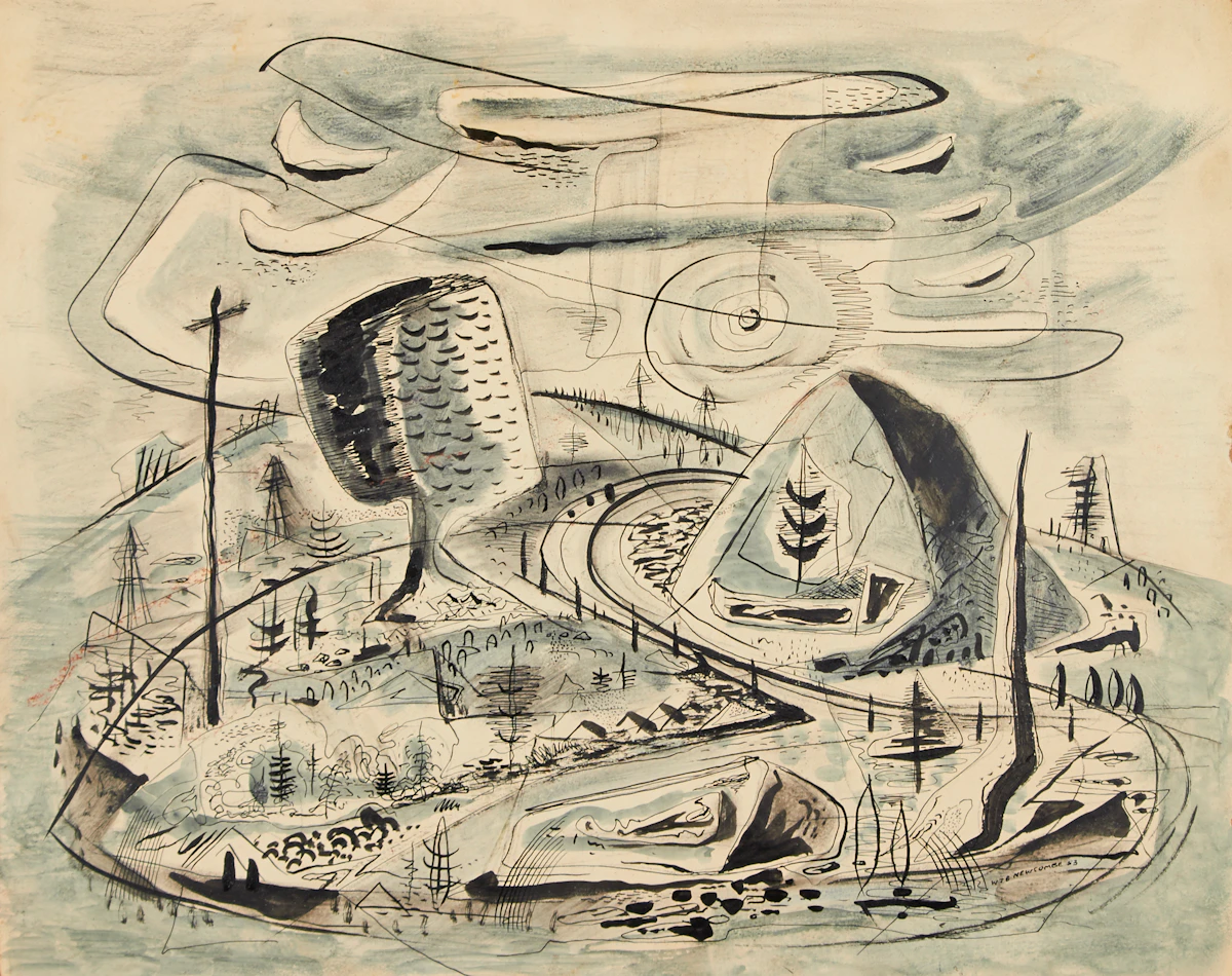 William John Bertram Newcombe, Abstract Landscape, mixed media