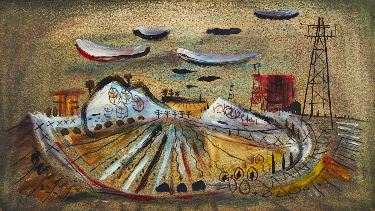 William John Bertram Newcombe, Progress, mixed media on board