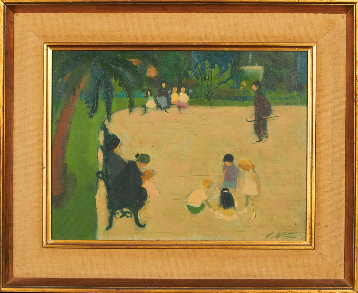 William Arthur Winter, Park In Seville, oil on canvas board