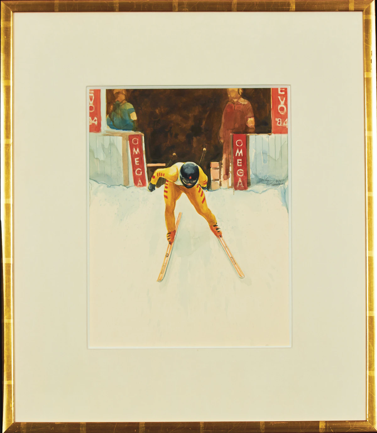 Kenneth Danby, Podborski’s Start (Sarajevo Olympics), 1984, watercolour