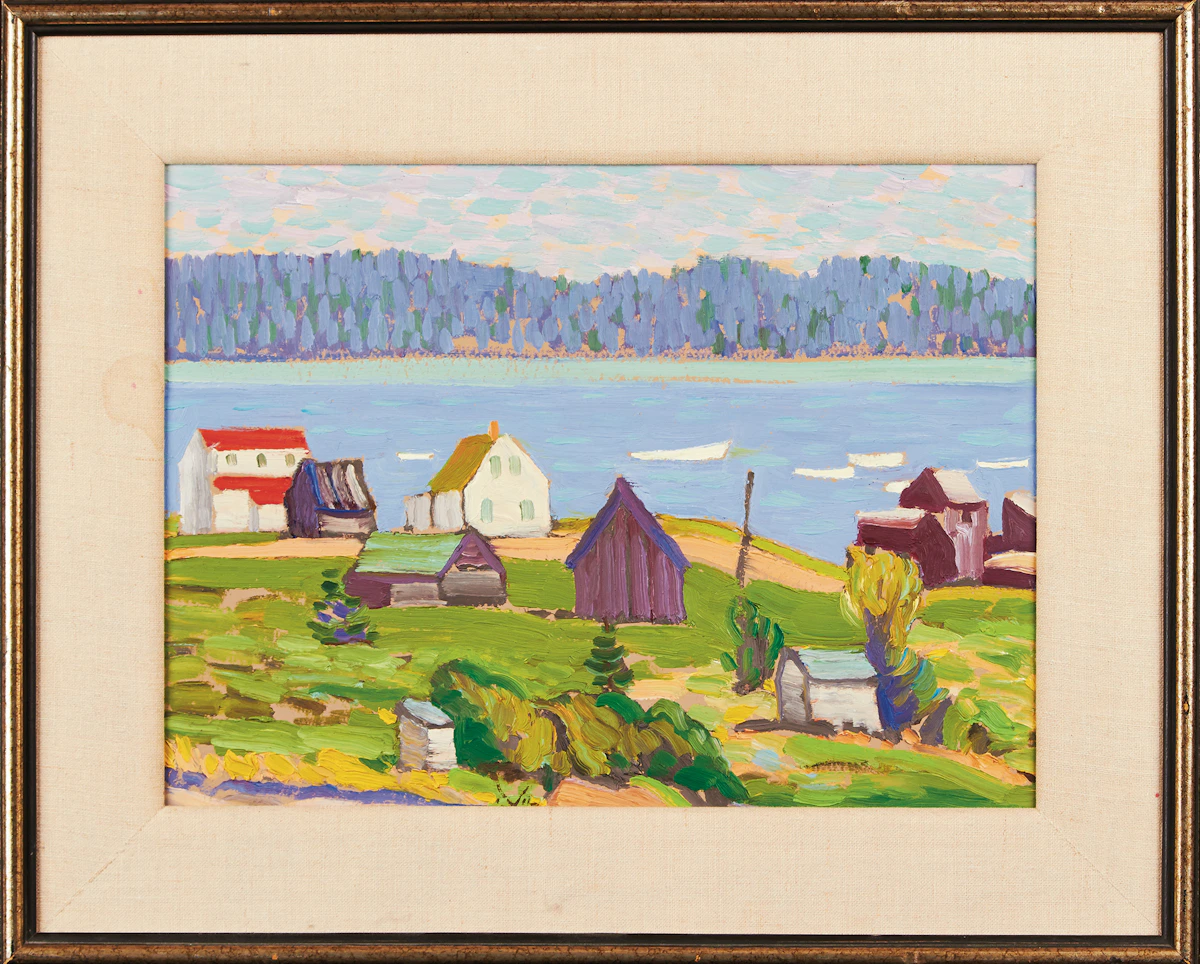 Illingworth Holey Kerr, Fishing Village, Nova Scotia, oil on board, 1975