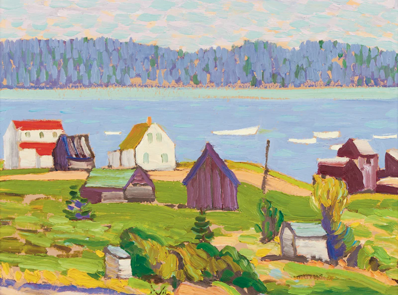 Illingworth Holey Kerr, Fishing Village, Nova Scotia, oil on board, 1975 - view 2