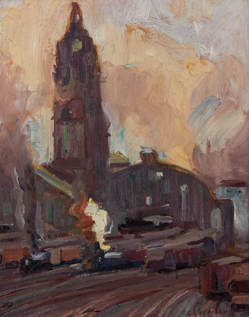 Peter Clapham Sheppard, Union Station, Toronto, circa 1914, oil on board - view 2