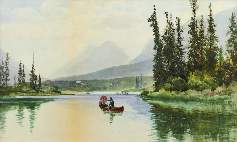 Frederic Marlett Bell-Smith, Western Canoeing Scene, watercolour, 1889 - view 2