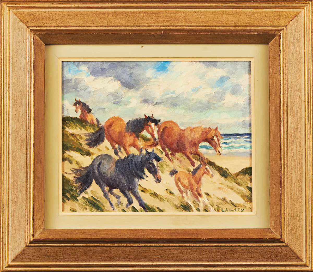 John Douglas Lawley, Sable Island Ponies, oil on canvas board