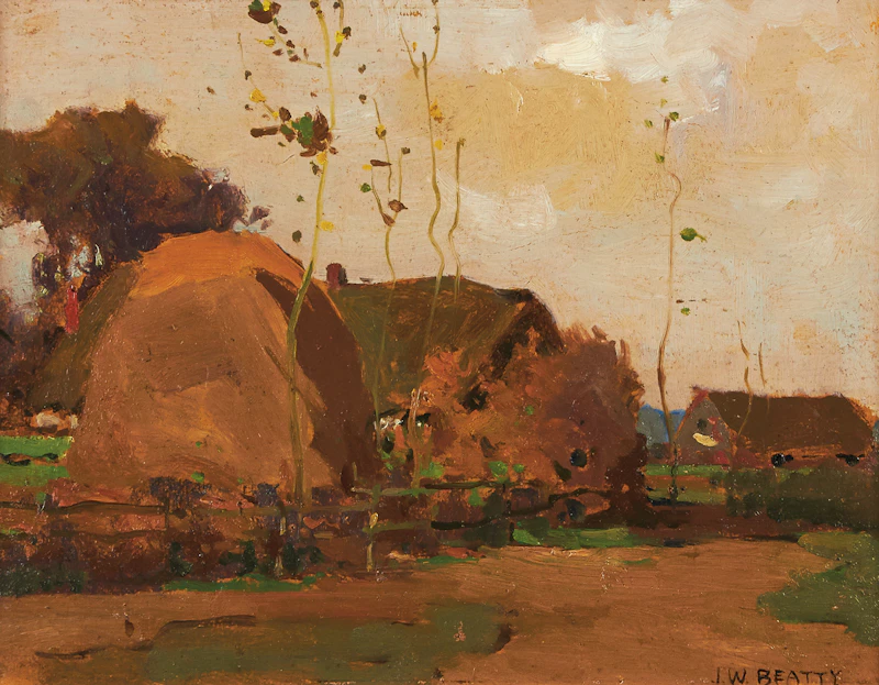 John William Beatty, Village in Autumn, oil on board - view 2