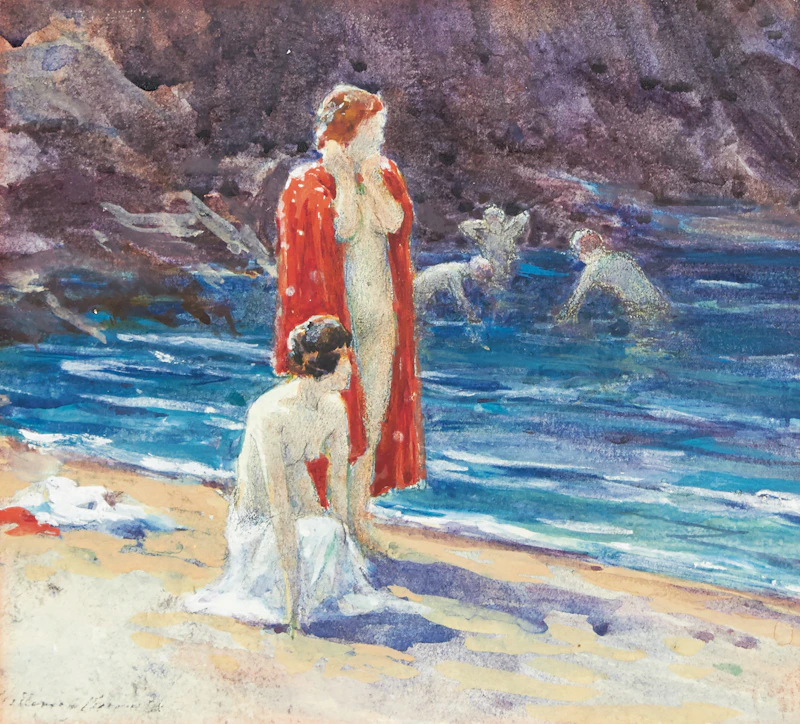 Farquhar McGillivray Strachan Knowles, Bathers, watercolour - view 2