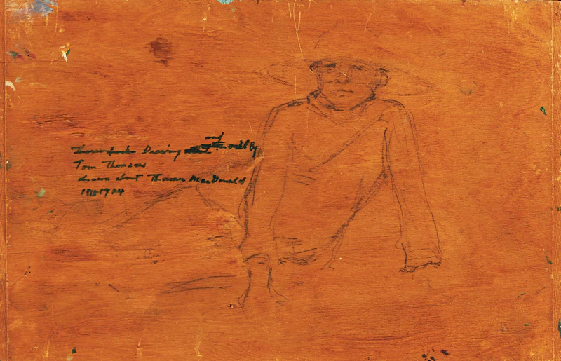 Tom Thomson, Daydreaming (Portrait of Thoreau MacDonald), oil on panel, circa 1914 - view 2