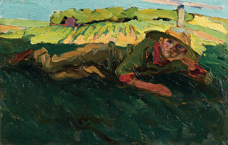 Tom Thomson, Daydreaming (Portrait of Thoreau MacDonald), oil on panel, circa 1914 - view 3
