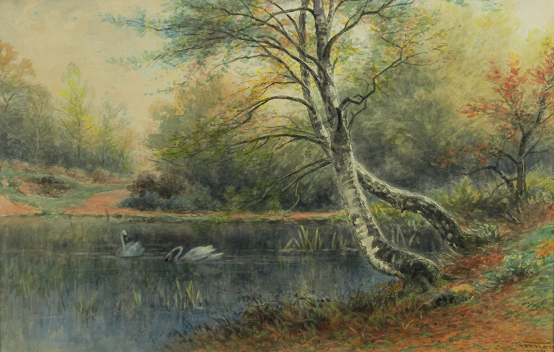 Frederick Arthur Verner, Landscape with Swans, watercolour, 1897 - view 2
