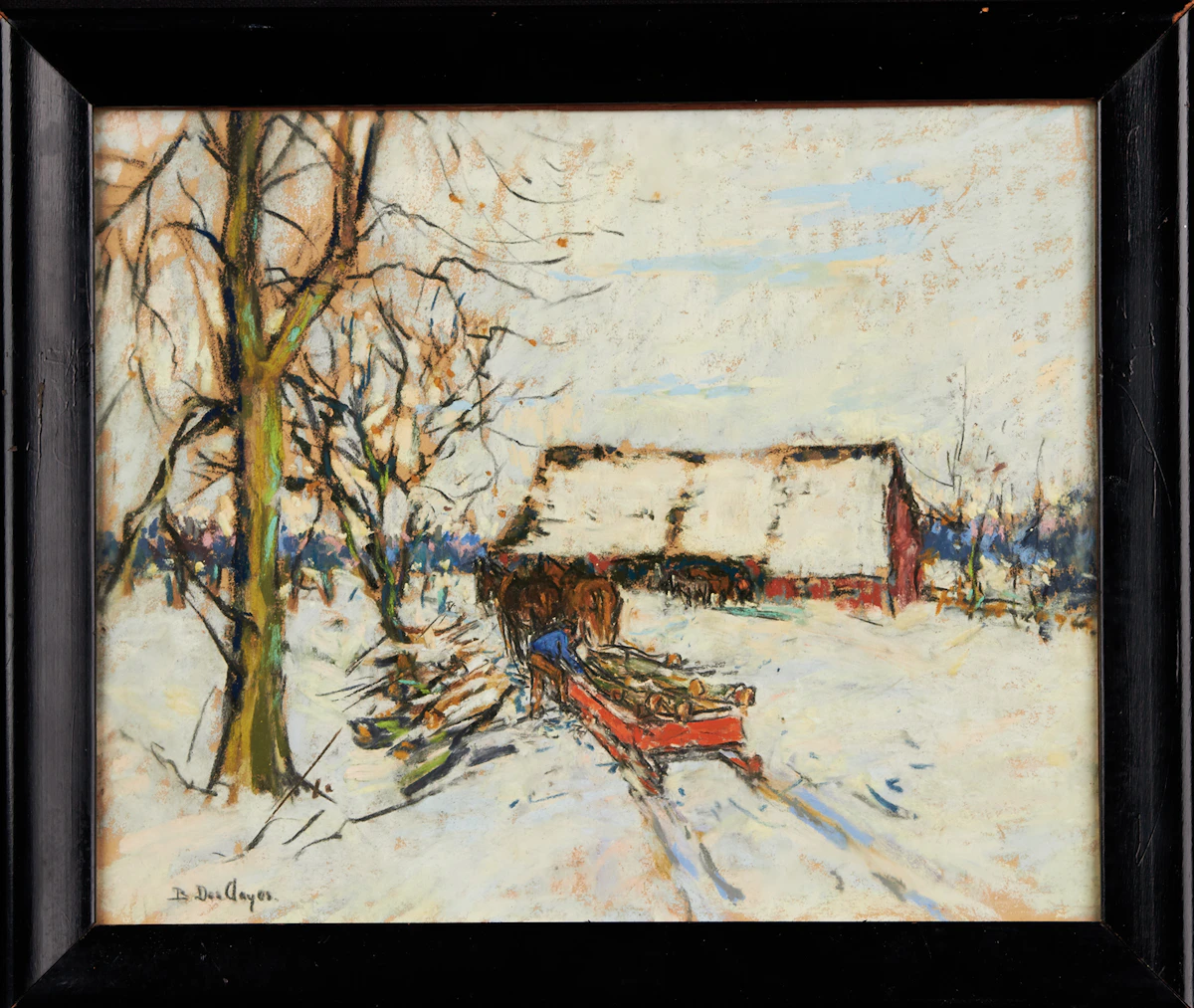 Berthe Des Clayes, Winter Scene with Horse and Sleigh, pastel