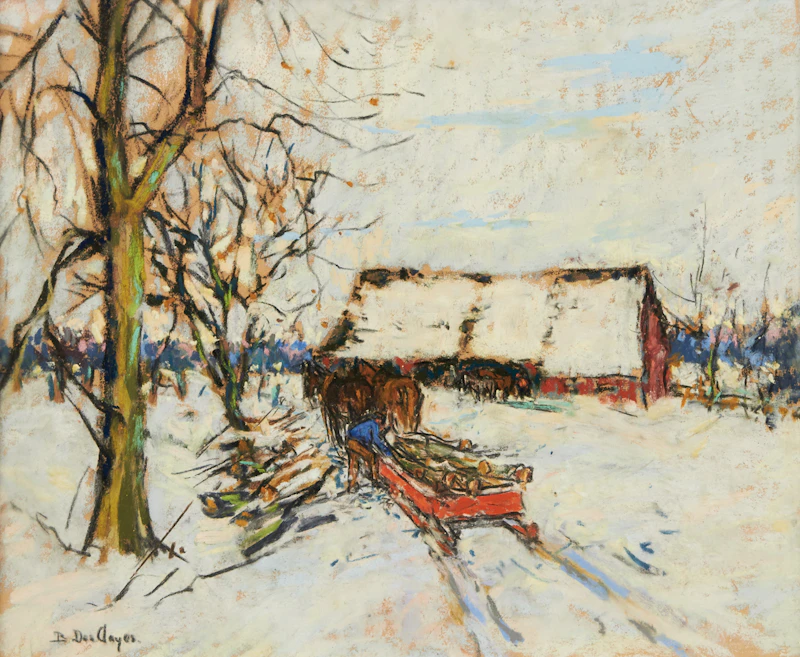 Berthe Des Clayes, Winter Scene with Horse and Sleigh, pastel - view 2