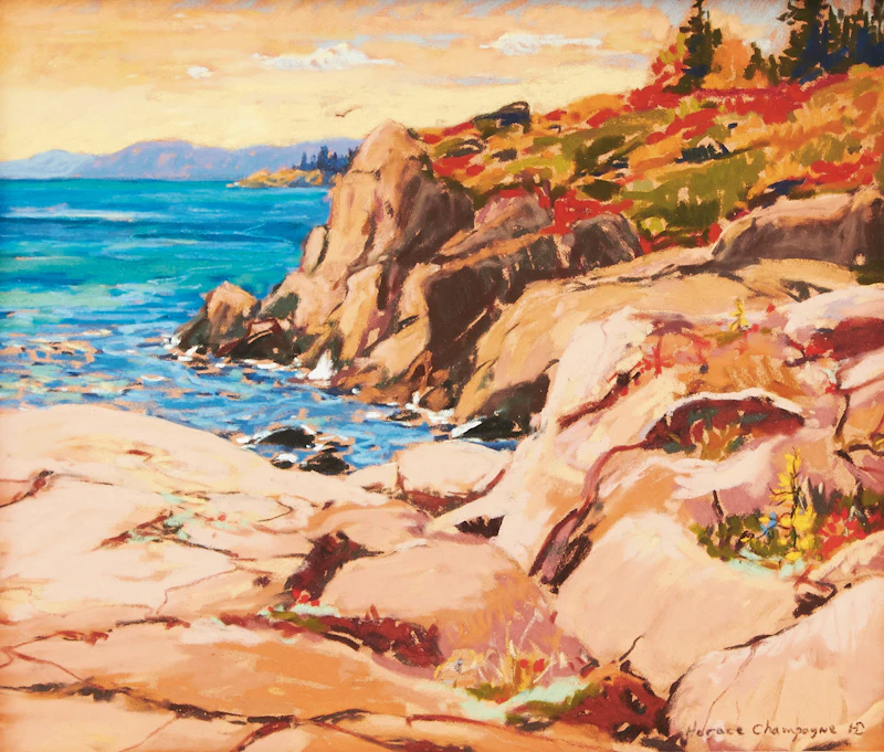Horace Champagne, Pink Granite Cliffs At Cap Bon Desire (Near Tadoussac, Quebec), 1997, pastel - view 2