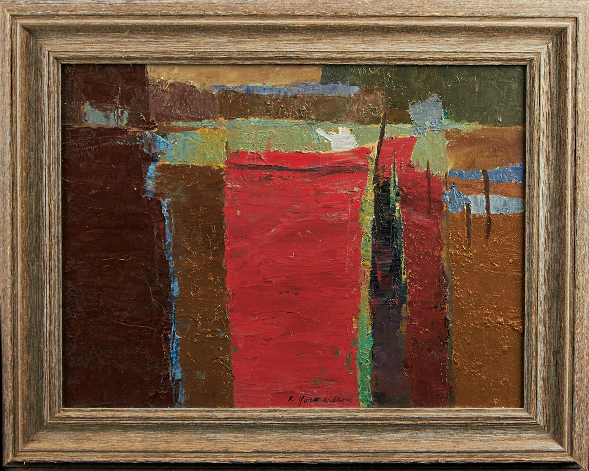 Ronald York Wilson, Red Boat, Mexico (1956), oil on board, 1956