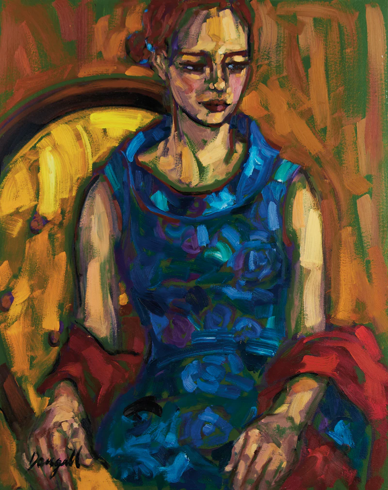 Jae Dougall, Catherine in her Blue Dress, oil on board - view 2