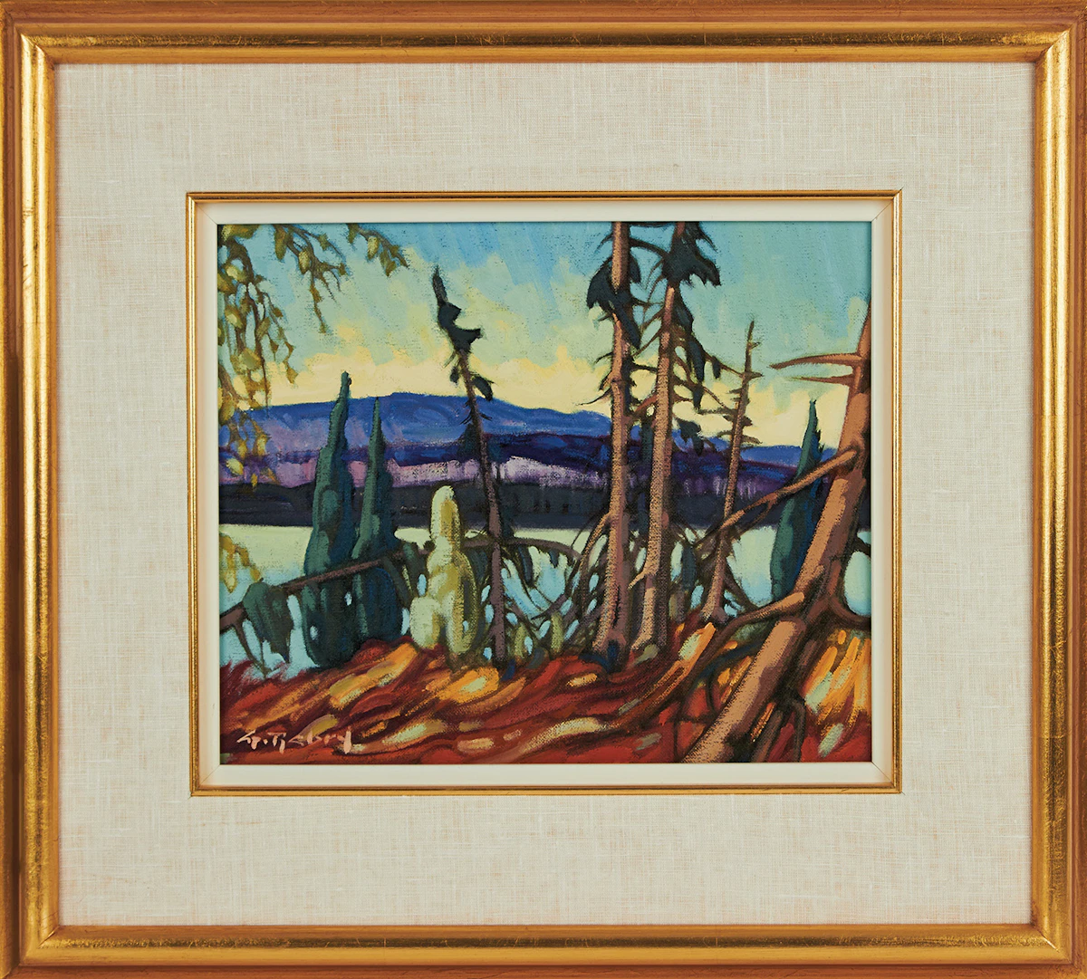 Gaston Rebry, Sapinage au bord de l’eau, oil on canvas, 1994