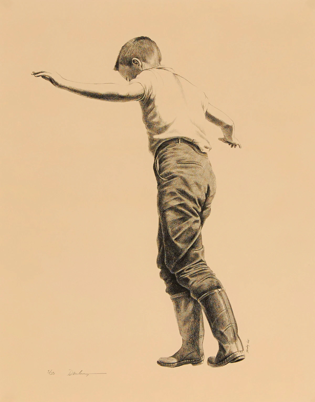 Kenneth Danby, Boy on the Fence, lithograph, 1965