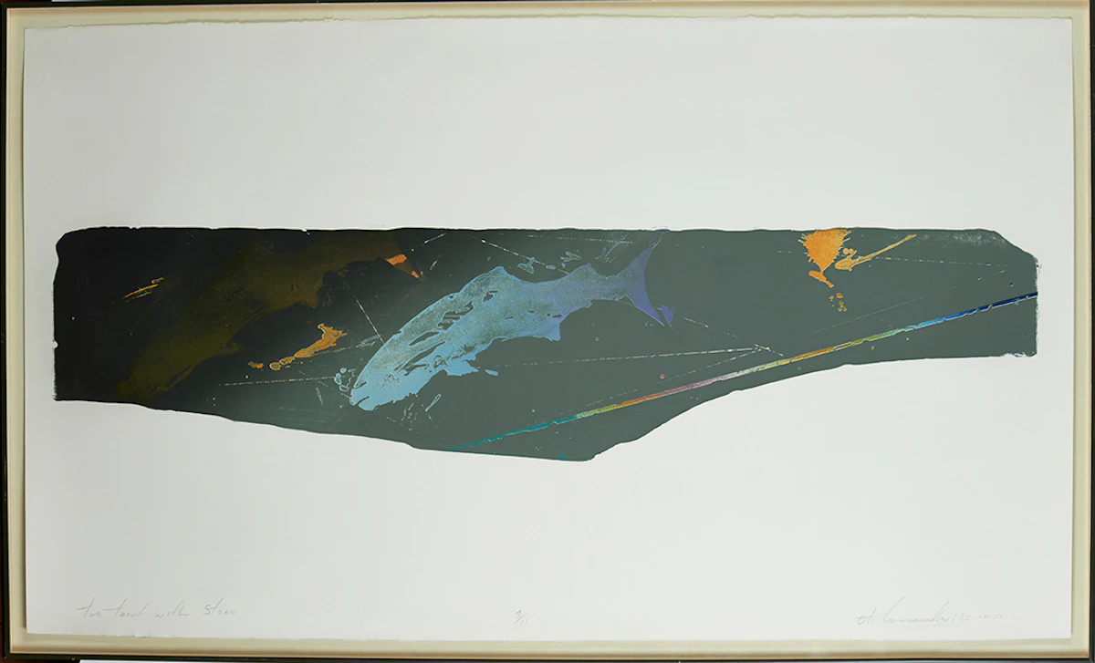 Otis Tamasauskas, Two Trout with Stone, lithograph, 1980