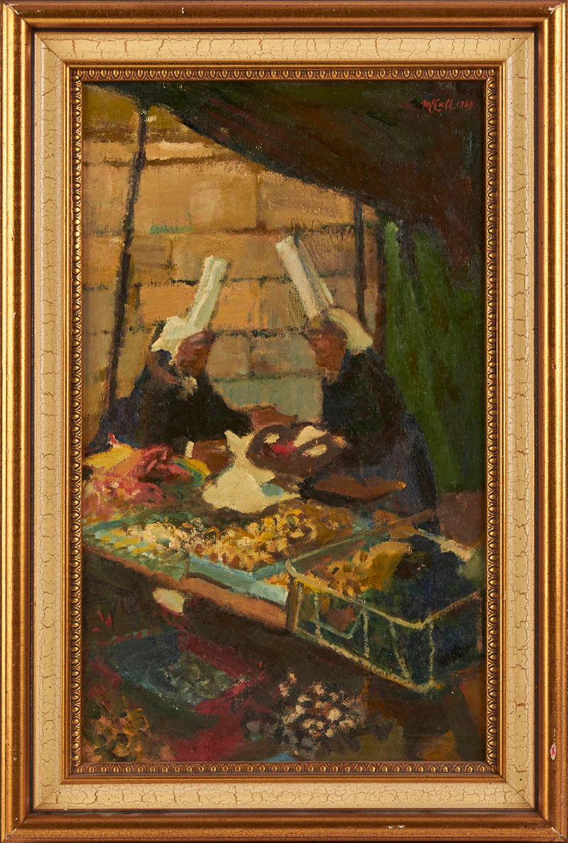 Charles James McCall, Shell Fish Sellers, oil on canvas board, 1969 - view 4