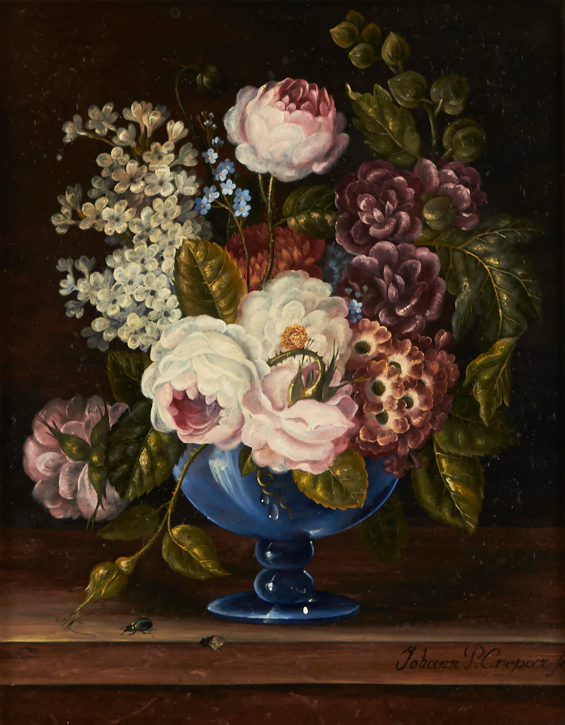 Johann Crepaz, Antique Flowers, oil on board - view 1