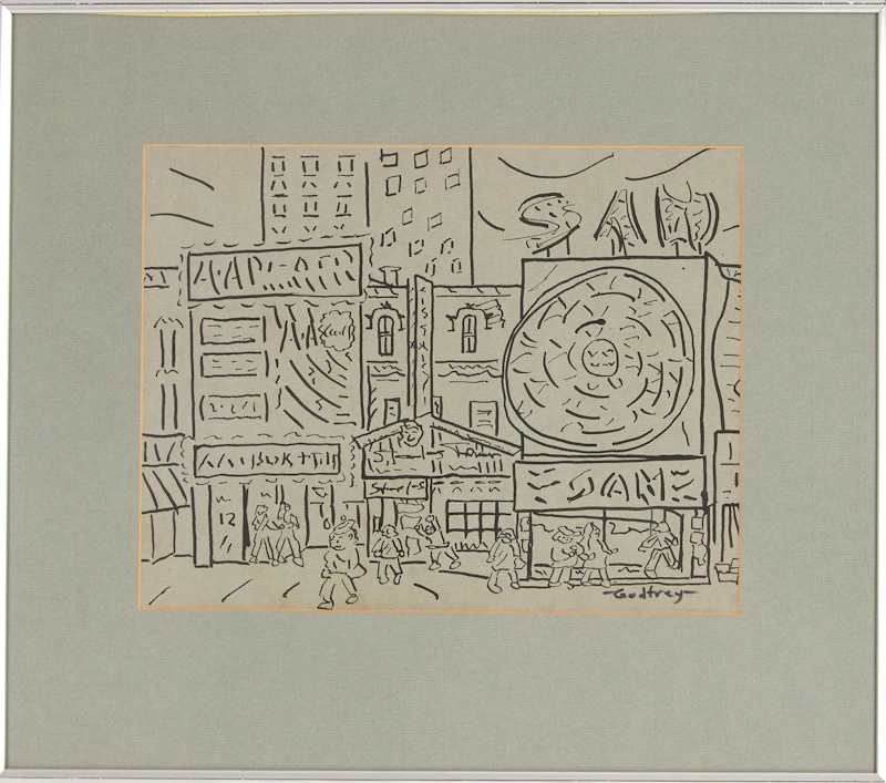 John Godfrey, Untitled (”Yonge Street Scene”); Untitled (”Airport Scene”), ink drawings, 1973 - view 4