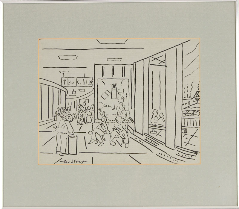 John Godfrey, Untitled (”Yonge Street Scene”); Untitled (”Airport Scene”), ink drawings, 1973 - view 5