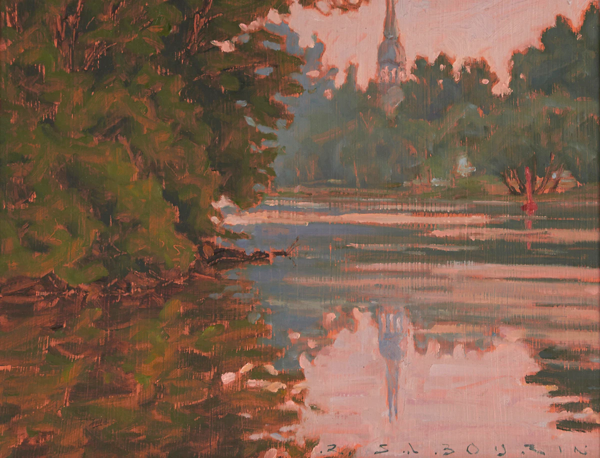 Real Sabourin, St. Antoine, bleu d’été (St-Antoine-sur-Richelieu), oil on board, 1999