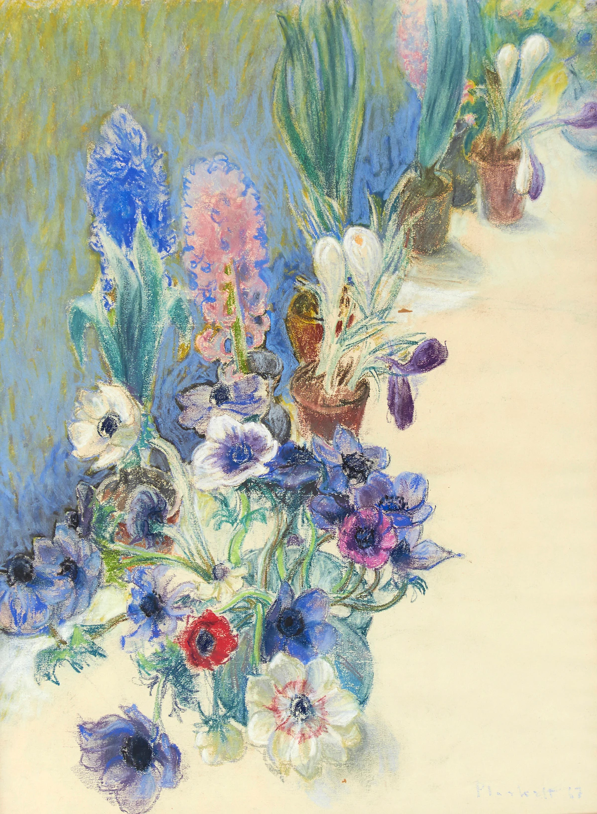 Joseph Francis Plaskett, Potted Flowers, pastel