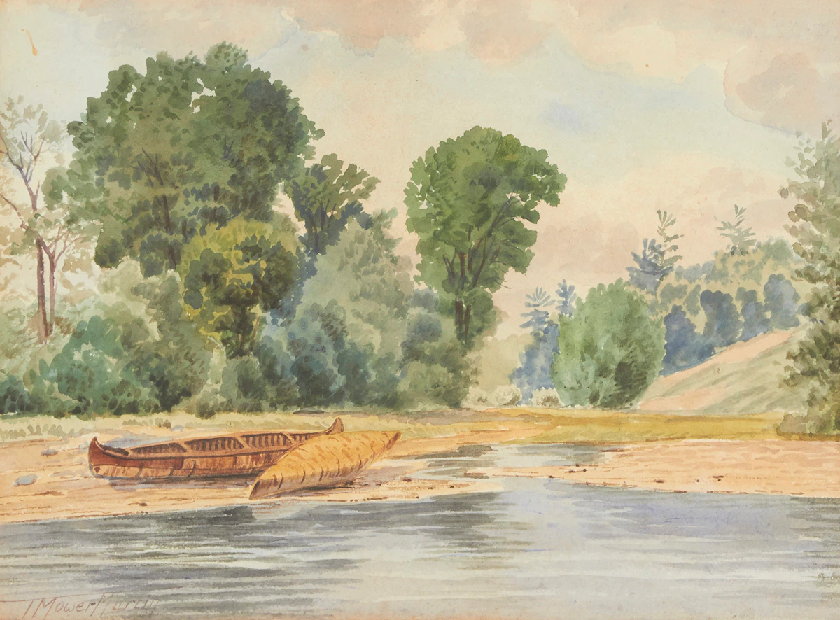 Thomas Mower Martin, Canoes on a Beach, watercolour