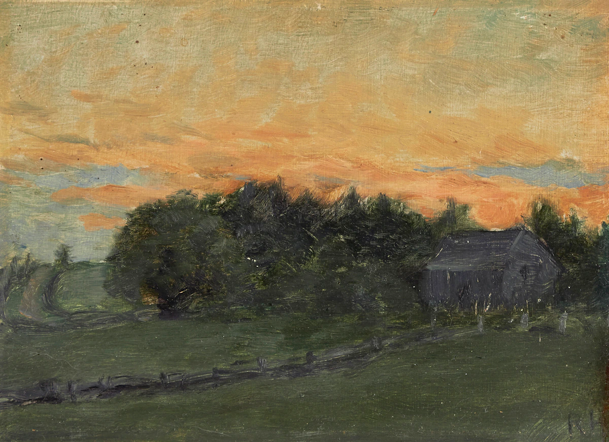Robert Harris, Farmstead at Covehead, P.E.I., oil on board