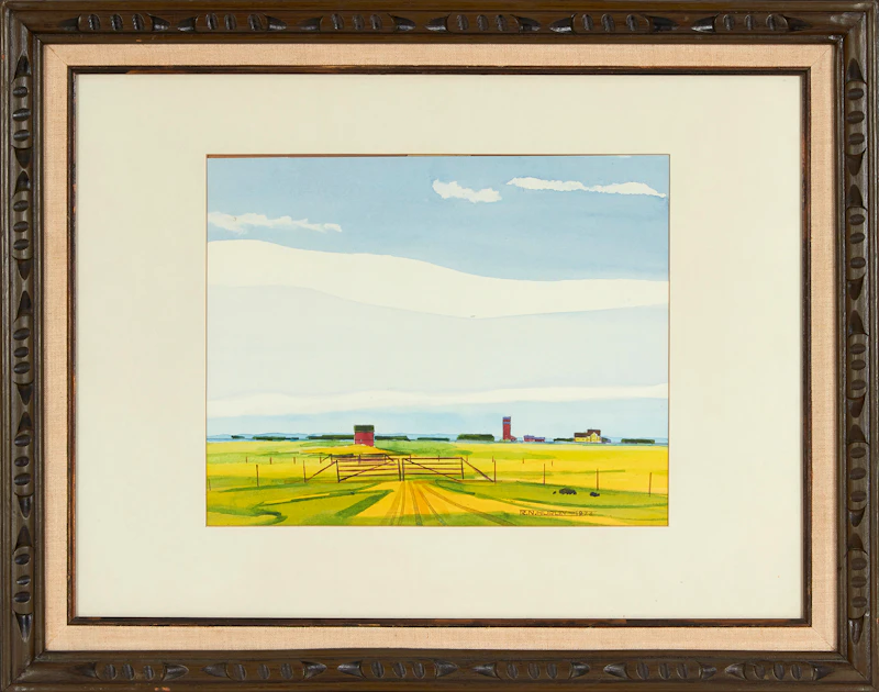 Robert N. Hurley, Prairie Farmstead (Pre-Harvest), watercolour, 1973 - view 2
