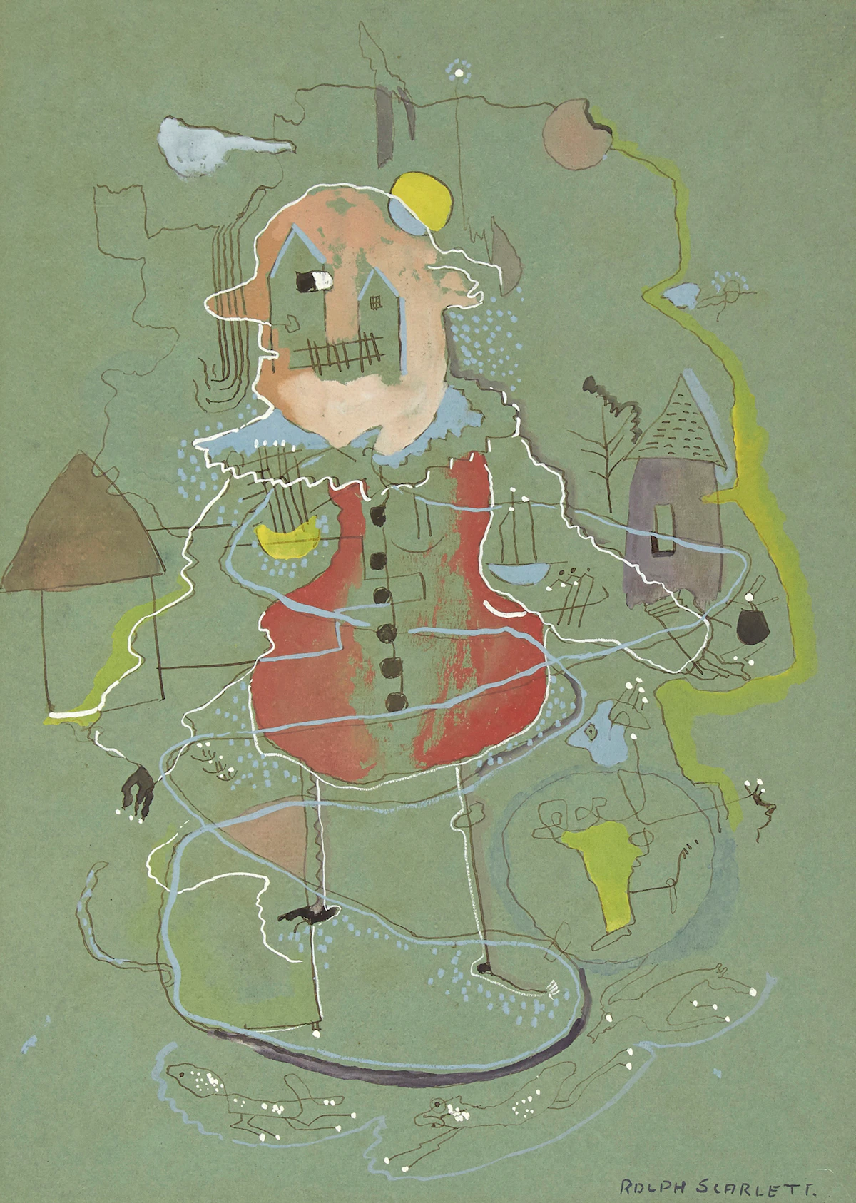 Rolph Scarlett, Character in a Red Vest, gouache and ink