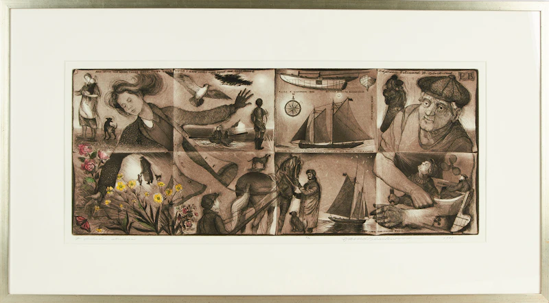 David Lloyd Blackwood, Folded Studies, etching and aquatint with hand-colouring, 1993 - view 2
