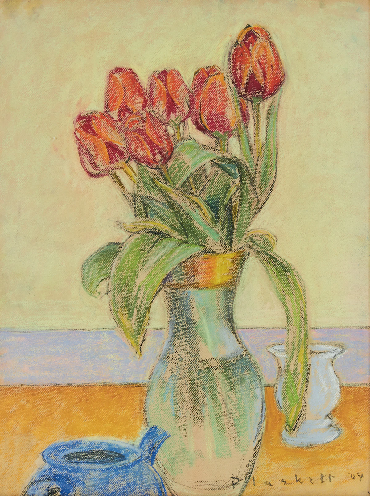 Joseph Francis Plaskett, Tulips in Glass Vase, pastel, 2004