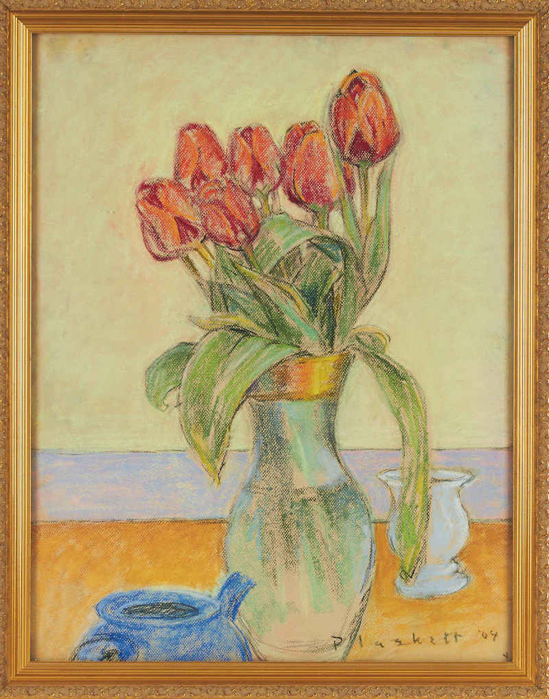 Joseph Francis Plaskett, Tulips in Glass Vase, pastel, 2004 - view 2