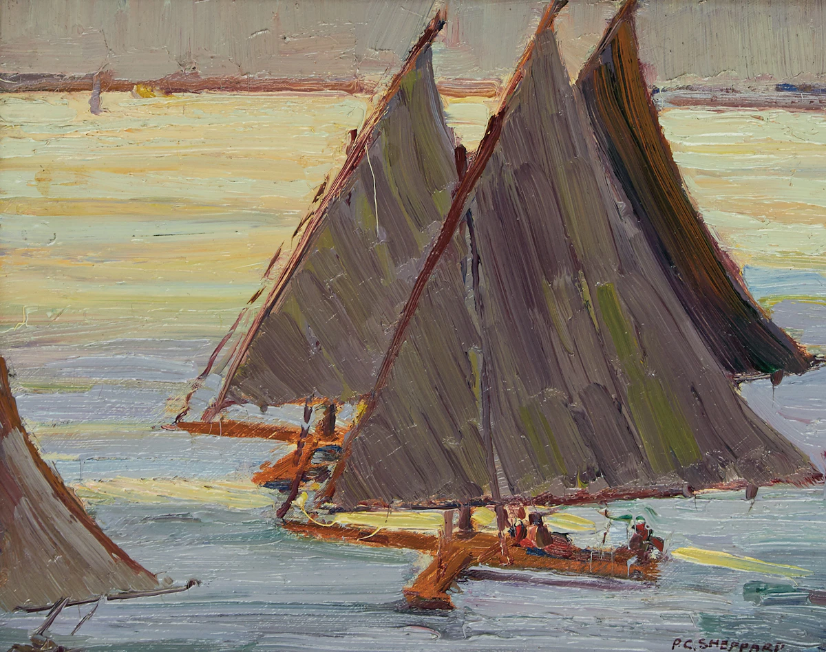 Peter Clapham Sheppard, Ice Sailing, Lake Ontario (circa 1912), oil on board, circa 1912