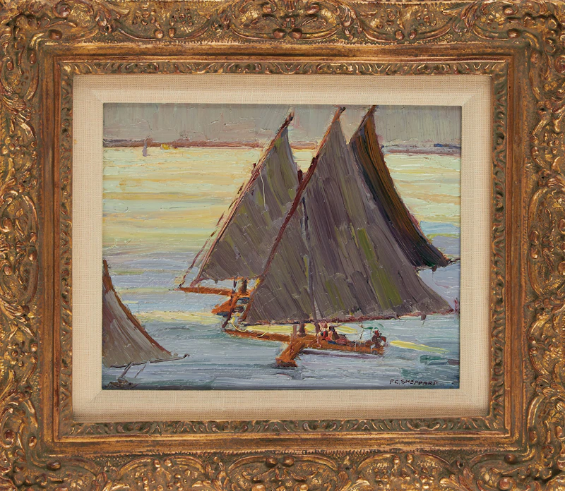 Peter Clapham Sheppard, Ice Sailing, Lake Ontario (circa 1912), oil on board, circa 1912 - view 2