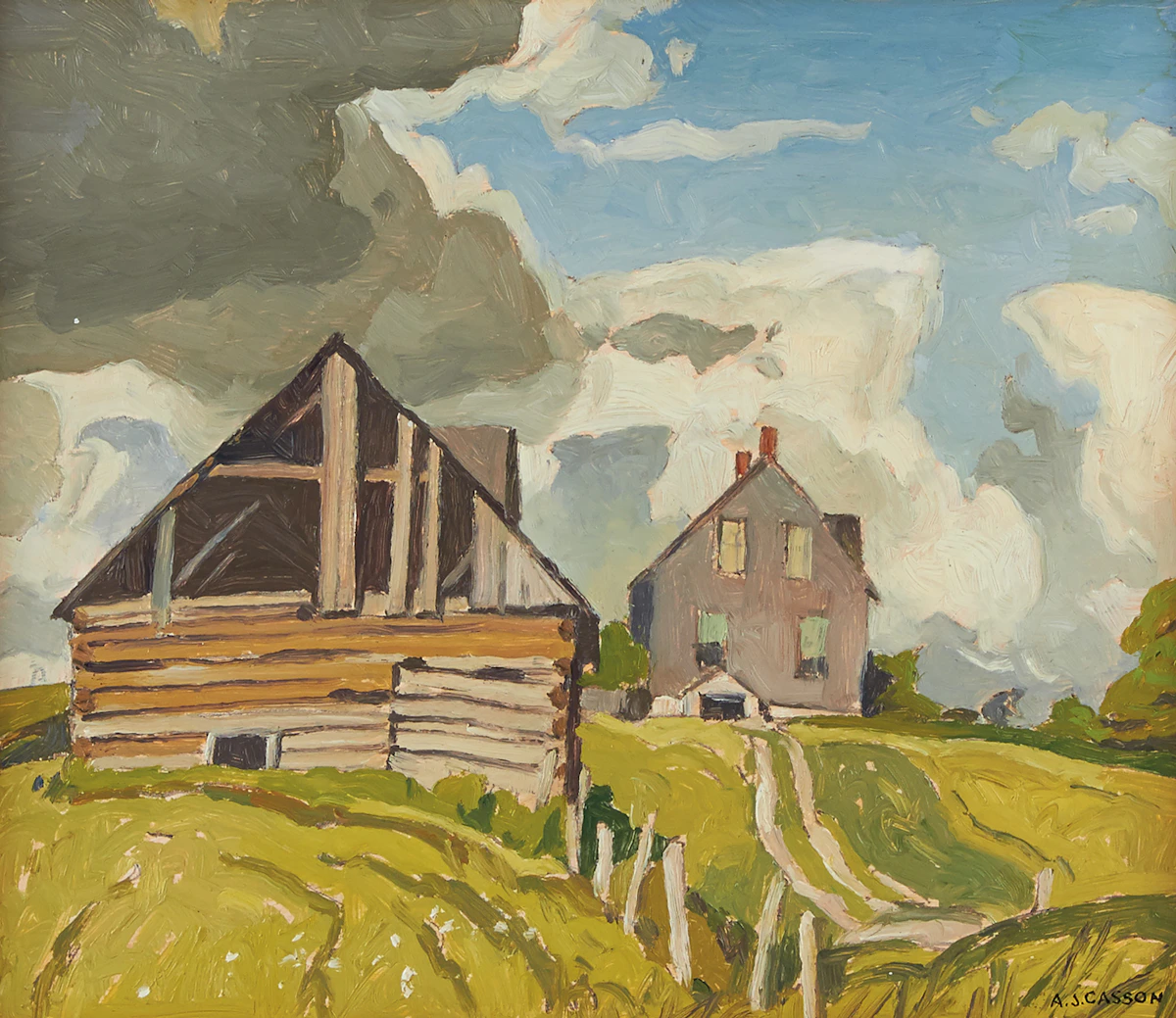 Alfred Joseph Casson, Farmhouse Near Tripp Lake, Lake Baptiste, oil on board