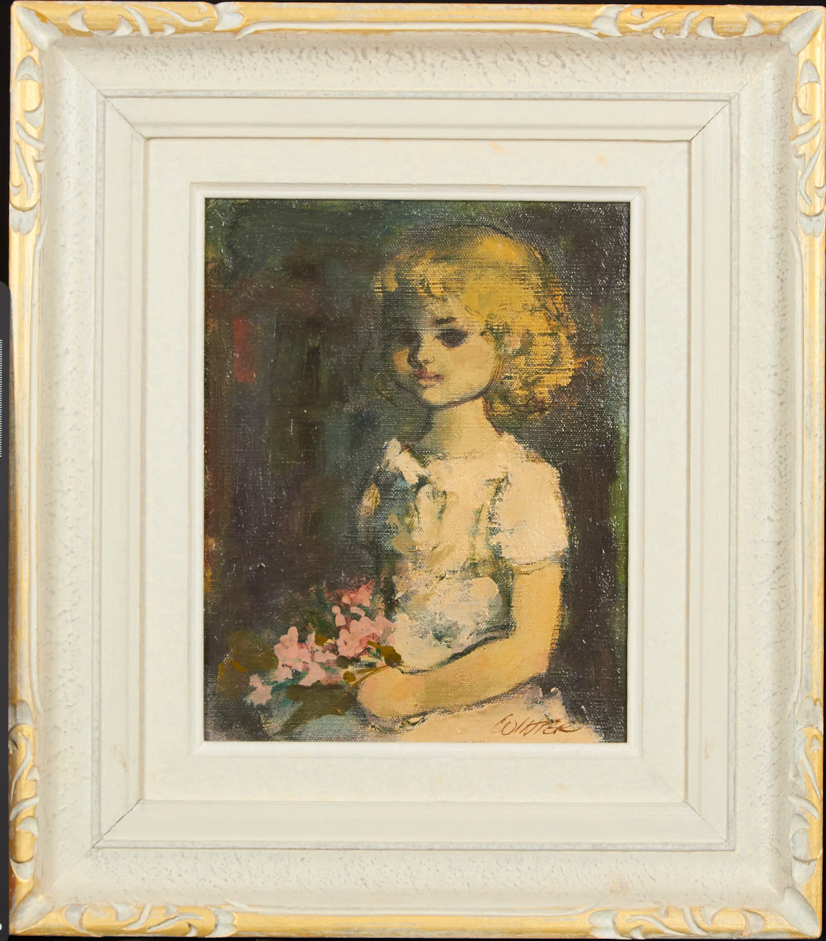 William Arthur Winter, Seated Girl with Bouquet, oil on canvas board