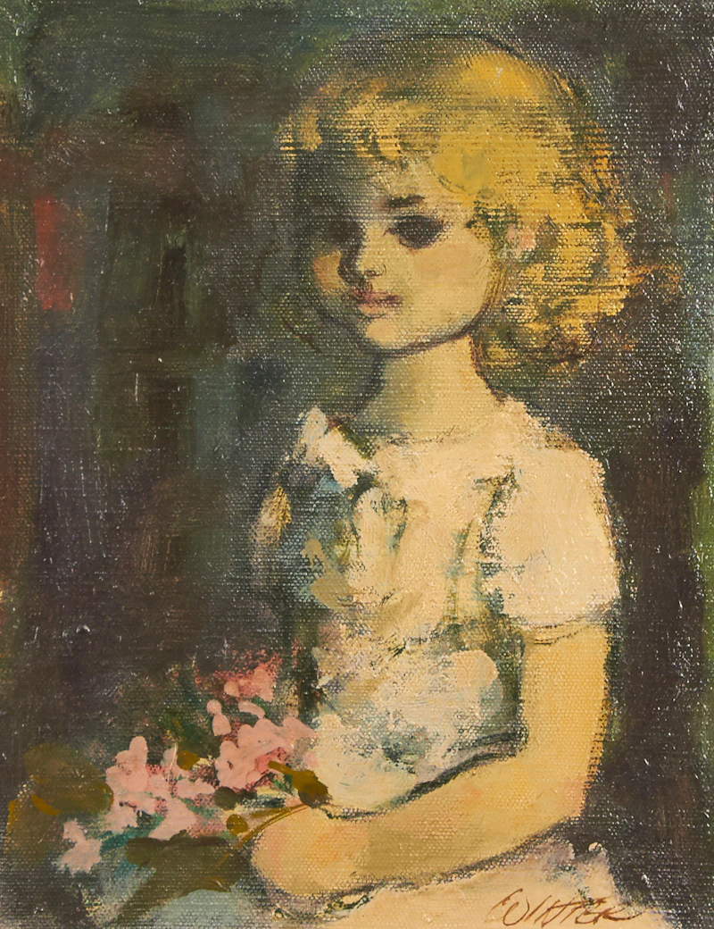 William Arthur Winter, Seated Girl with Bouquet, oil on canvas board - view 2