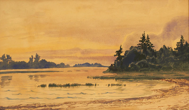 Thomas Mower Martin, Three Works: Sunset Landscape; Georgian Bay at Sunset; River Landscape, two watercolours and one oil on canvas - view 3