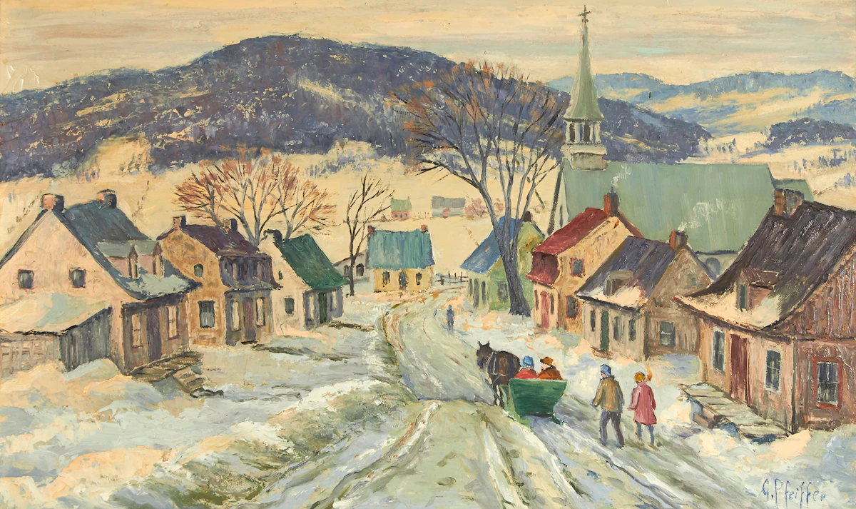 Gordon Edward Pfeiffer, Village in Winter, oil on board