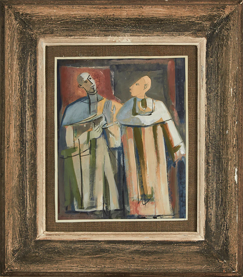 Henri Leopold Masson, Two Medieval Figures, mixed media on card, 1978 - view 2