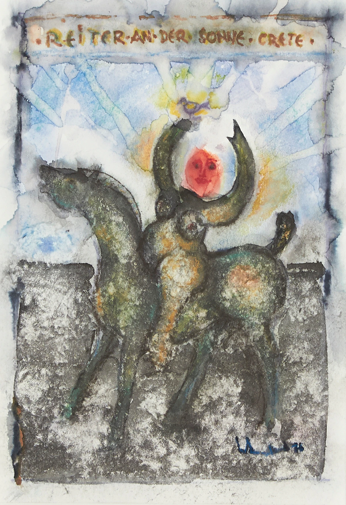 Herbert Siebner, Rider in the Sun - Crete, ink and watercolour, 1976