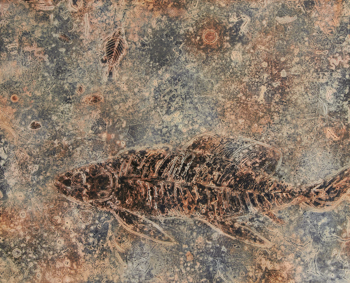 Jacques Godefroy de Tonnancour, Fossile, mixed media on board, 1980