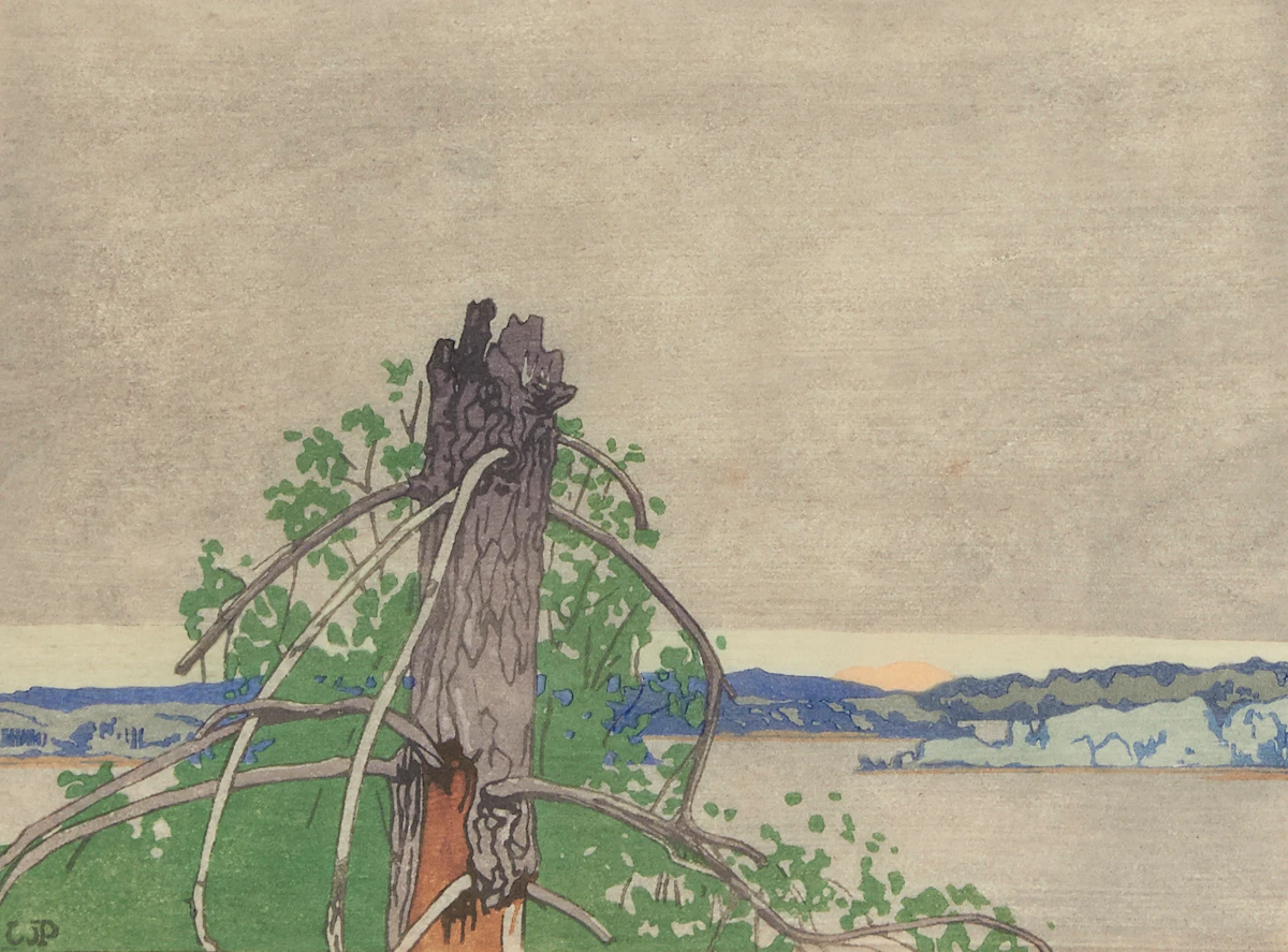 Walter Joseph Phillips, The Stump, colour woodcut