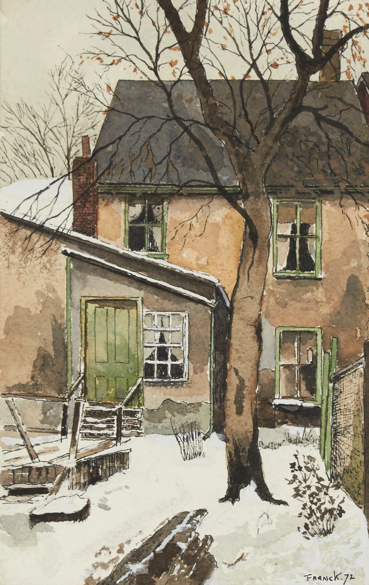 Albert Jacques Franck, On Massey Street, ink and watercolour, 1972
