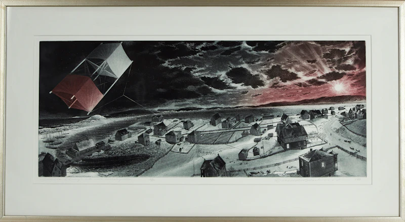 David Lloyd Blackwood, Uncle Cluny’s Kite over Wesleyville, etching and aquatint, 1989 - view 2